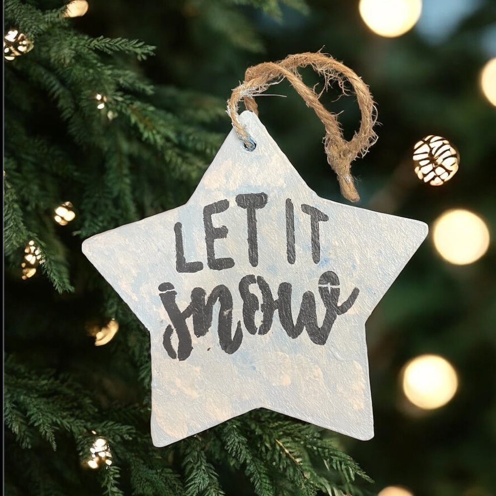 Handmade White Star Holiday Ornament “let it snow”